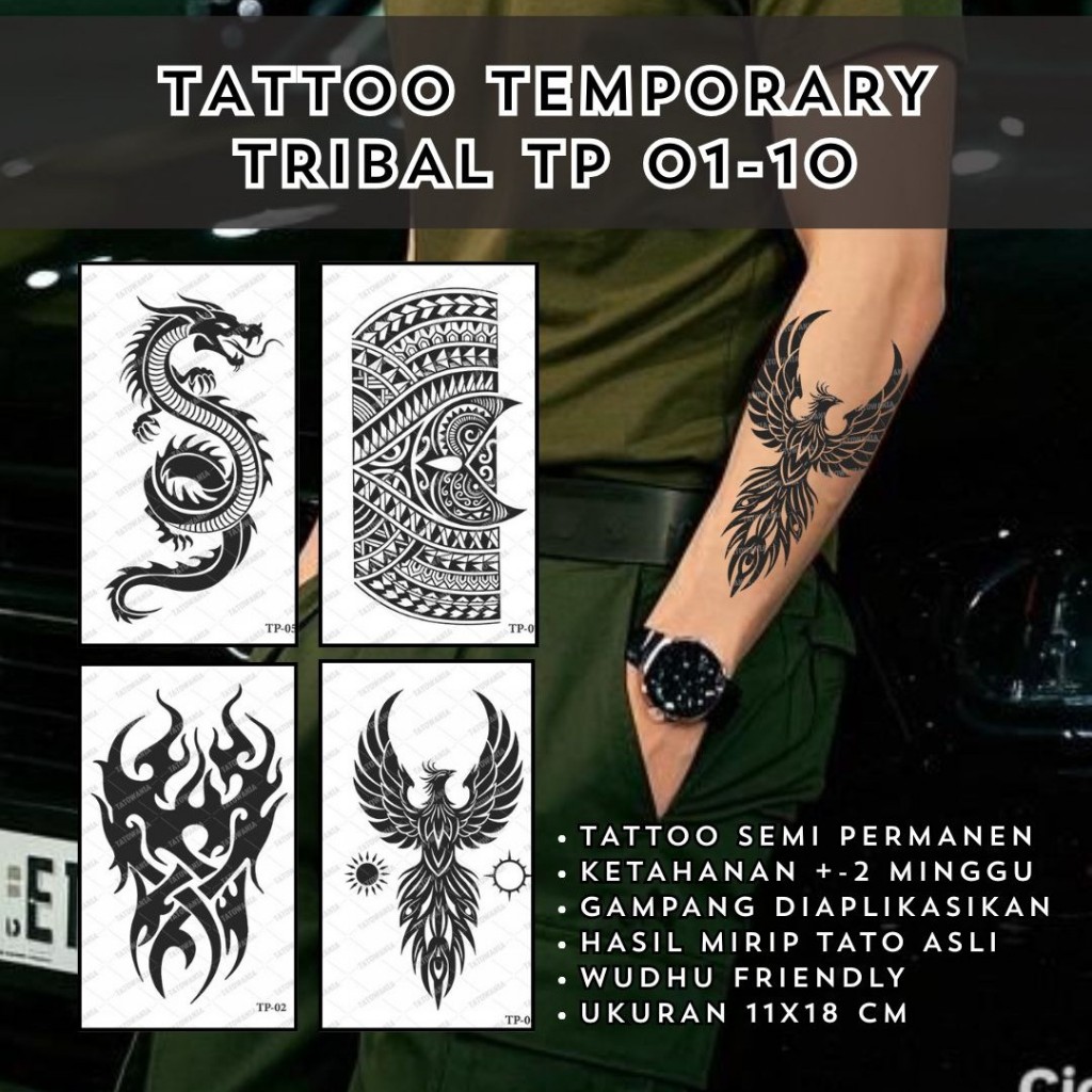 Tatowinner - Tato TEMPORER MOTIF TRIBAL TP 01-10 UK 11X18 CM - Tato temporer semi permanent - Tato f