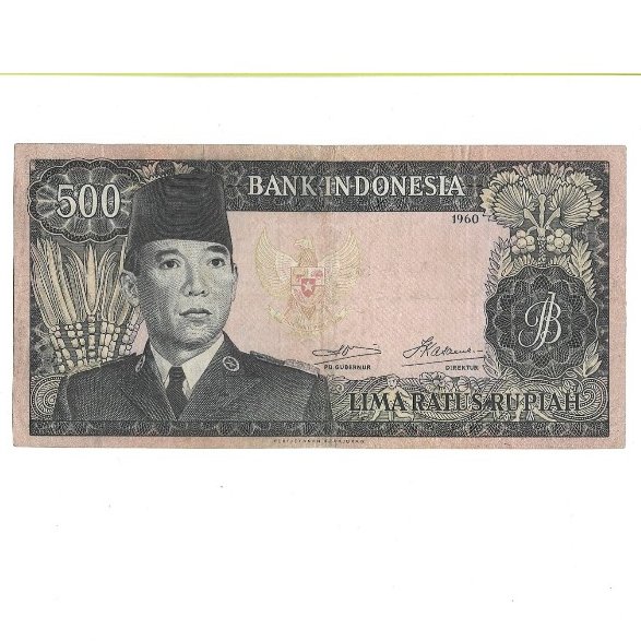 Uang kuno Indonesia 500 Rupiah 1960 Seri Soekarno Watermark Garuda RARE Langka Fine