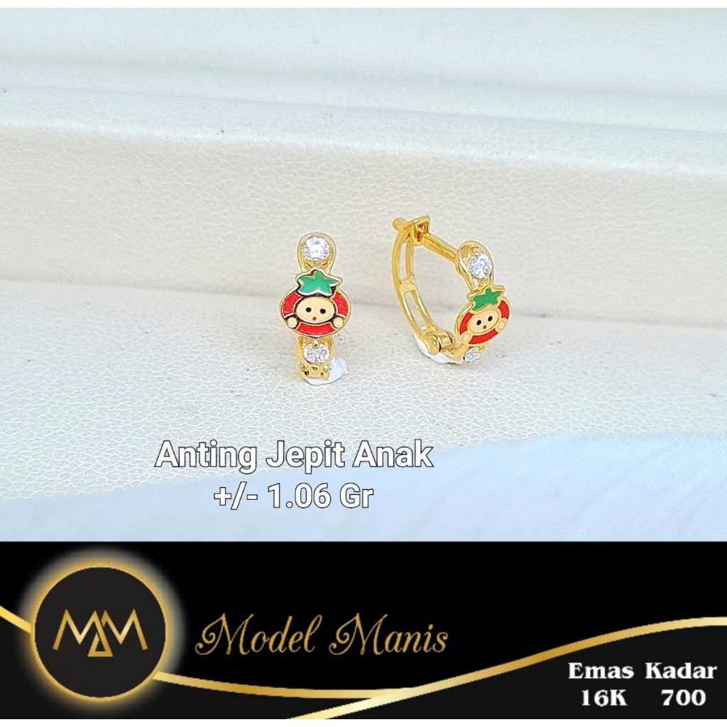 Model Manis Gold - Anting Jepit Anak Karakter Tomat Kuning - Emas 16k  700