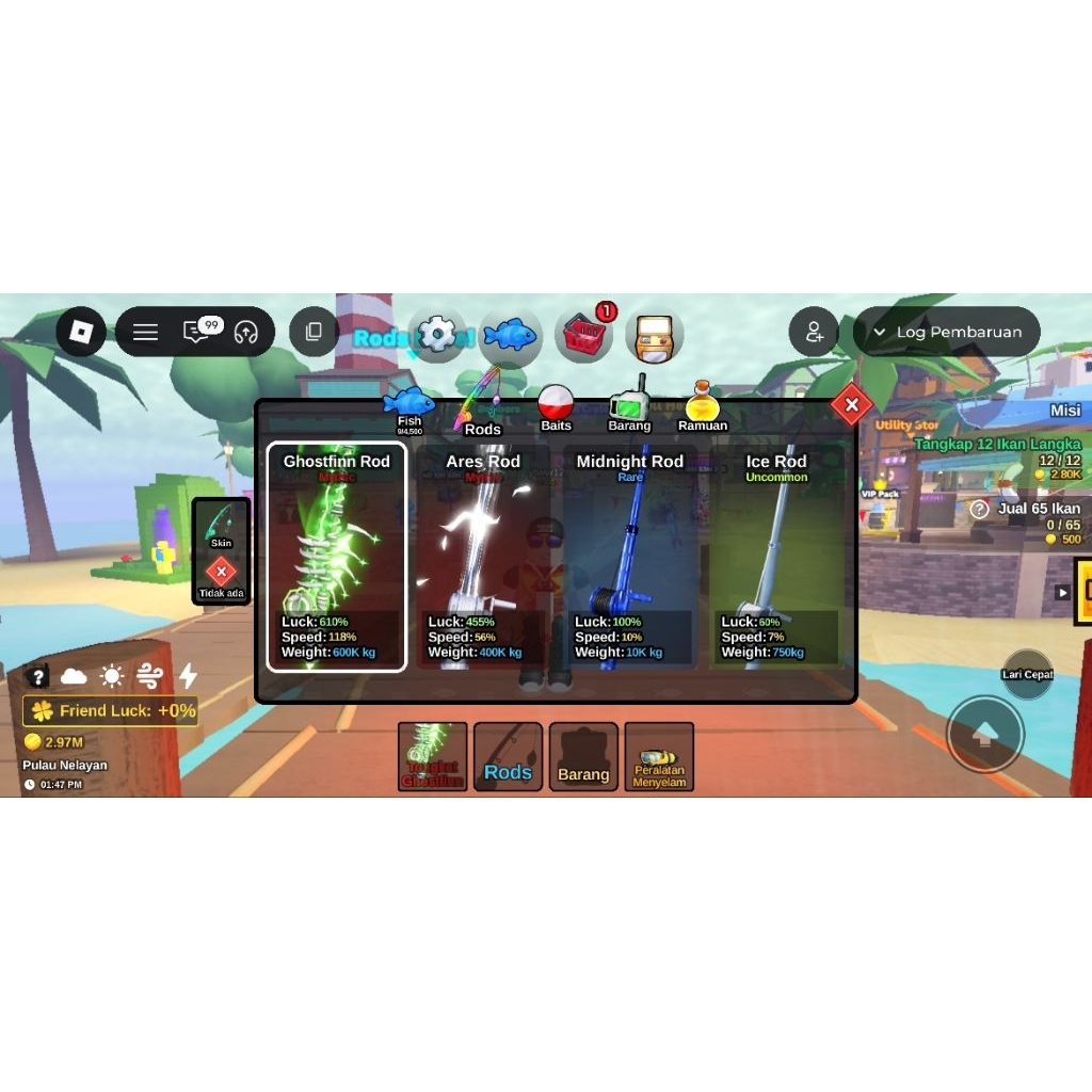 JUAL AKUN ROBLOX FISH IT POLOSAN ROD GHOSTFINN + 1 SC
