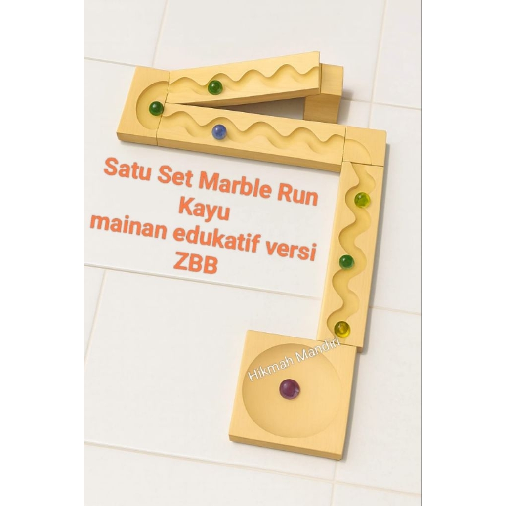 Mainan Edukatif Marble Run Kayu ZBB – Satu Set Jalur seluncuran kelereng