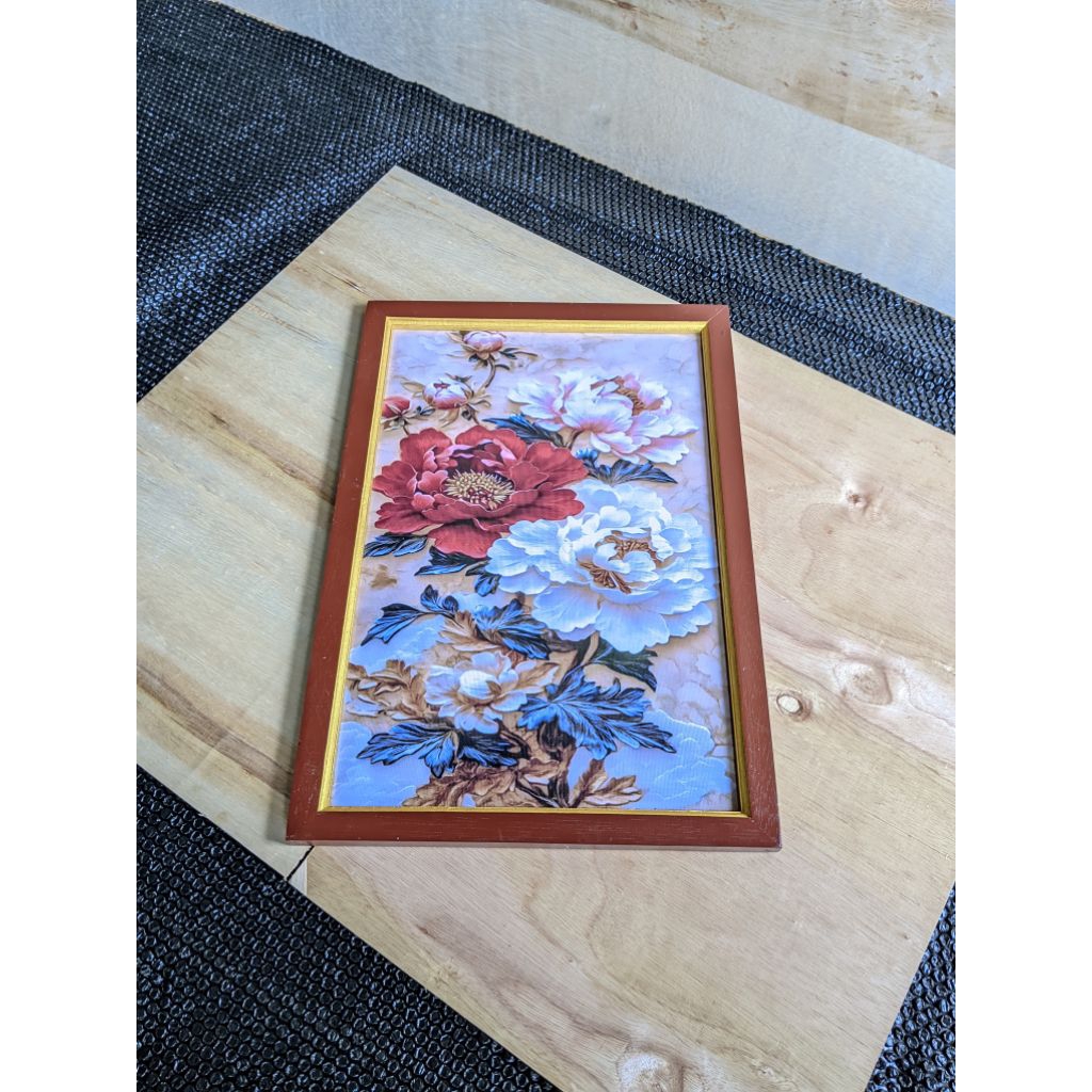 Hiasan dinding lukisan cetak plus Bingkai gambar Bunga Peony cantik ukuran 65*45cm