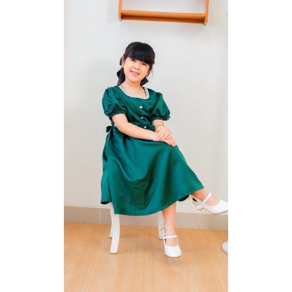 Princessa Flami Christmas Dress Anak Emerald Green Hijau Botol Pita 5141