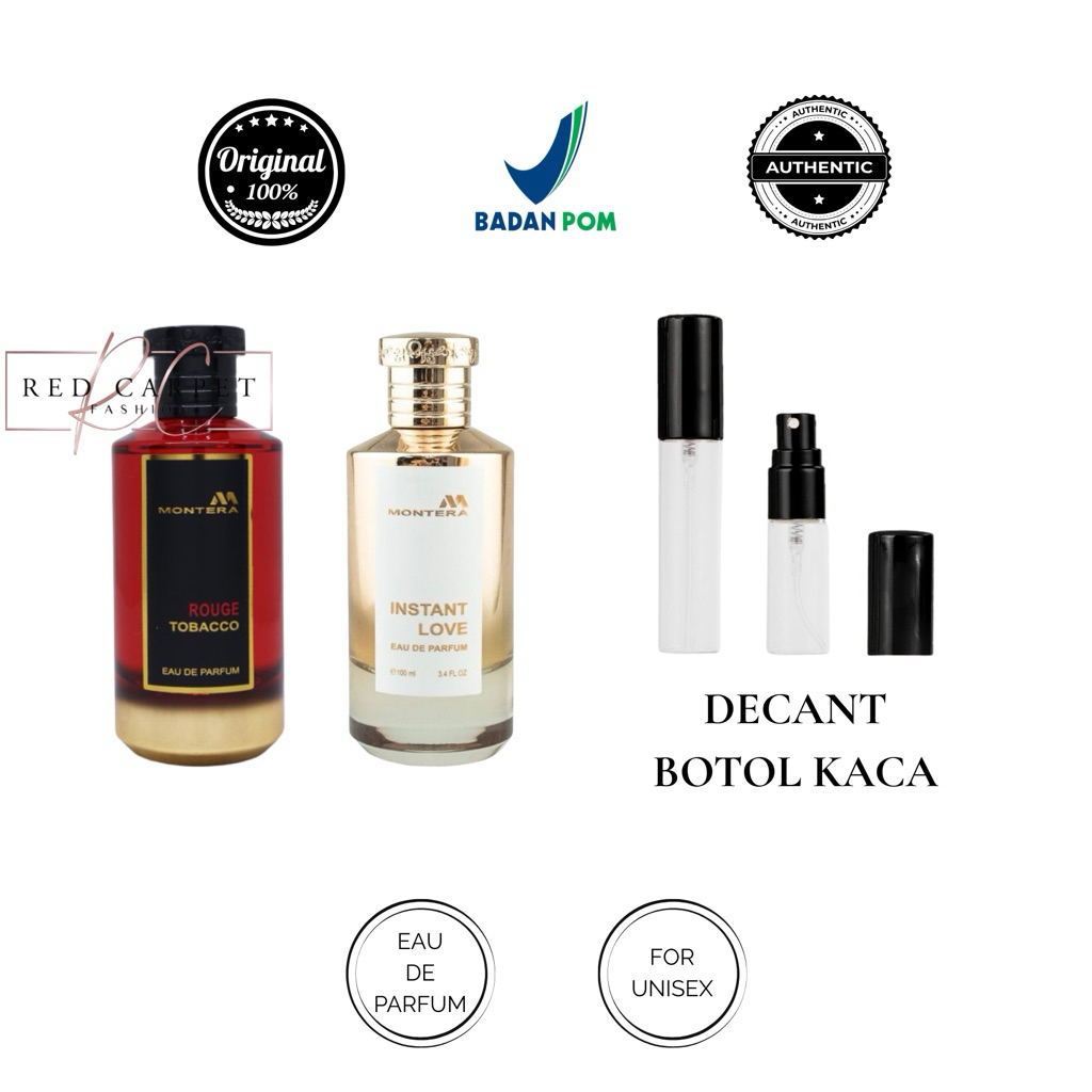 DECANT / SHARE / TESTER  FRAGRANCE WORLD MONTERA ROUGE TBC / MONTERA INSTANT LOVE EDP BOTOL KACA