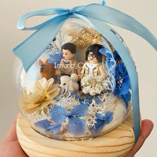 Custom Couple Minifigure Glass Dome/bricks Glass dome/hadiah LED Glass dome