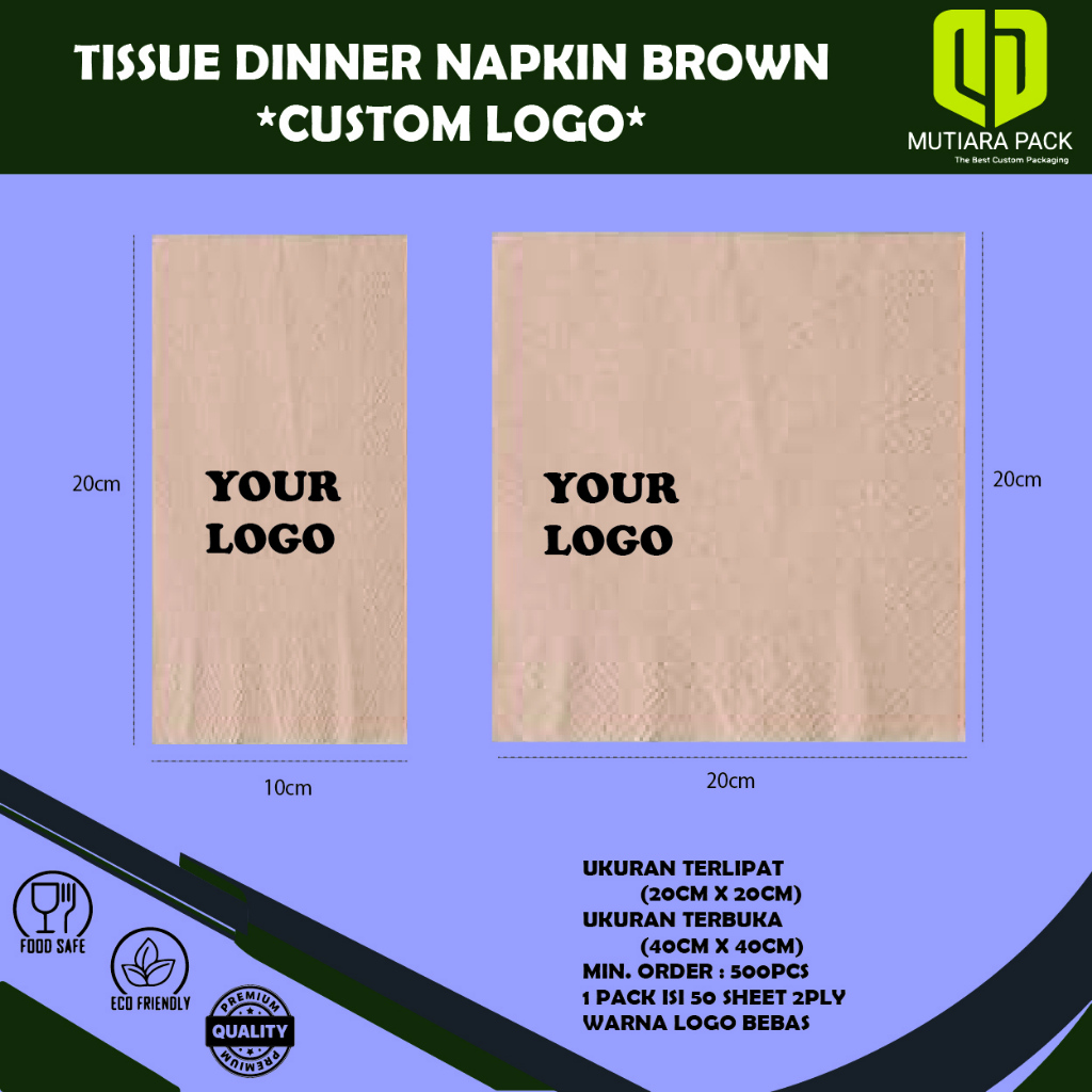 TISSUE DINNER NAPKIN - CUSTOM LOGO (BROWN)