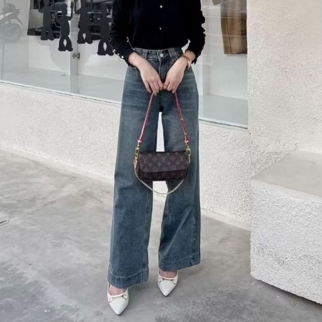 Celana Jeans Wanita Loose Highwaist Celana Jeans Pinggang Tinggi Korean style Celana kulot wanita