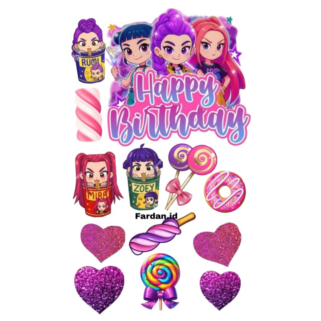 [CUSTOM NAMA] KPOP DEMON HUNTER/ TOPPER KPOP DEMON HUNTERS/TOPPER KUE ULANG TAHUN KPOP DEMON HUNTERS