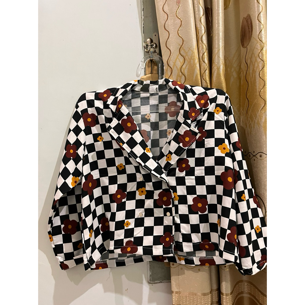 PRELOVED Blazer kotak-kotak bunga wanita