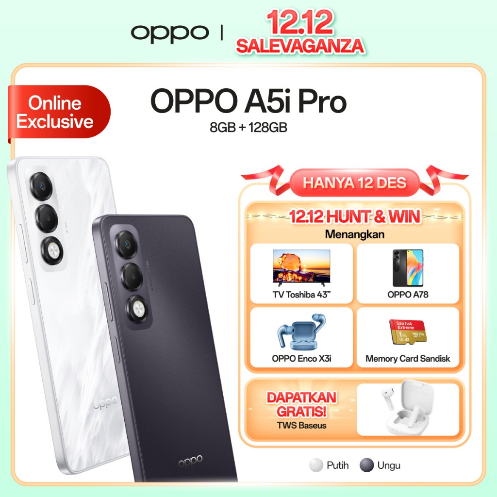 [BARU] OPPO A5i Pro 8GB/128GB Online Exclusive [IP65 Water-Resistant, 6000mAh Large Battery, 45W SUP