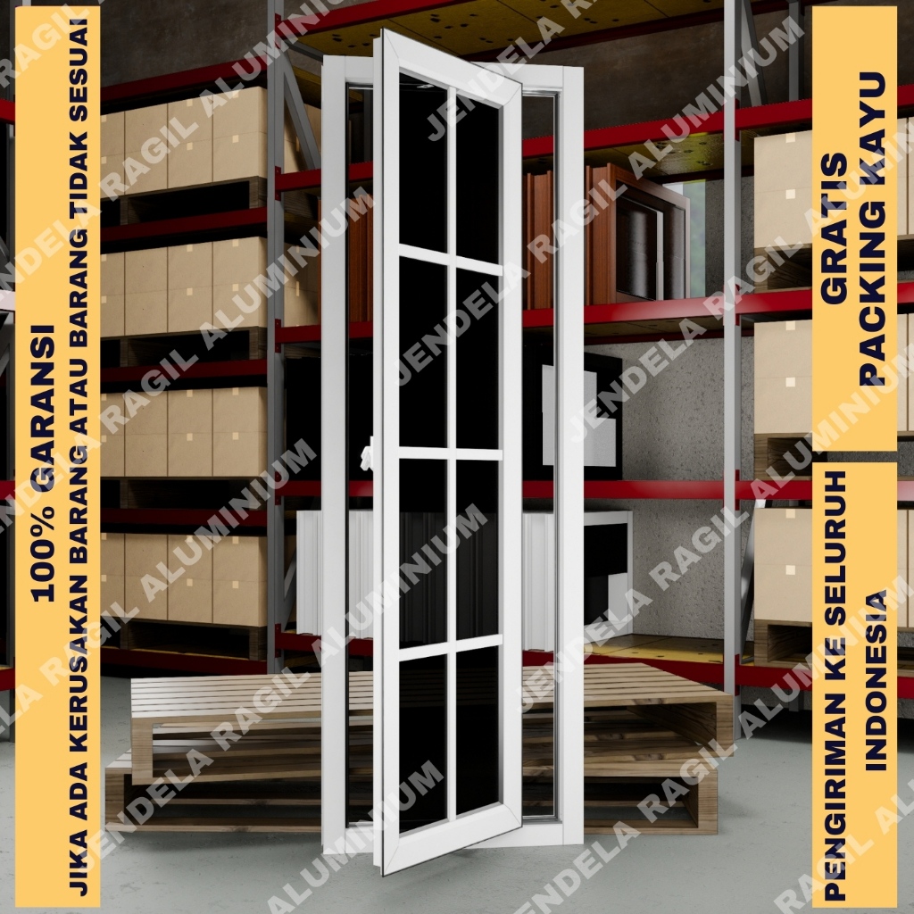 Jendela 1 Daun Aluminium Swing Ornamen Ukuran Tinggi 150 x Panjang 50 Cm (150x50) Garansi 100%