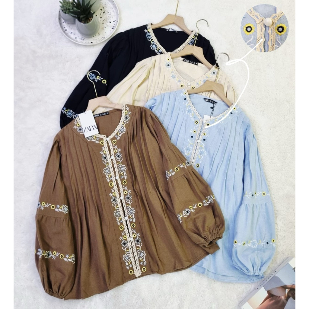 Blouse avana Zara //atasan linen bordir zara///pakaianwanitasby
