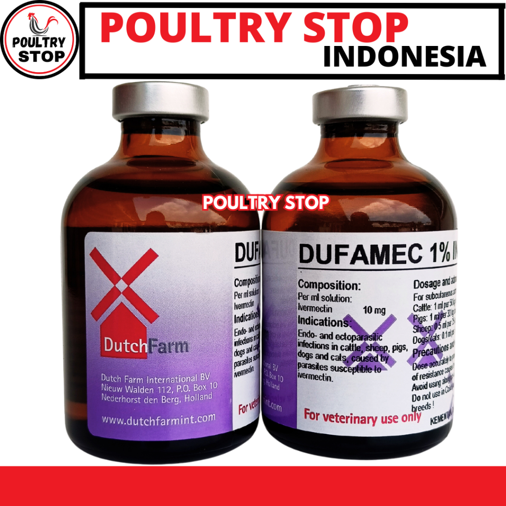 DUFAMEC 1% INJ 50 ML - Obat Cacing Kutu gudig Scabies Ampuh Sapi Kambing Babi Domba Like Intermectin