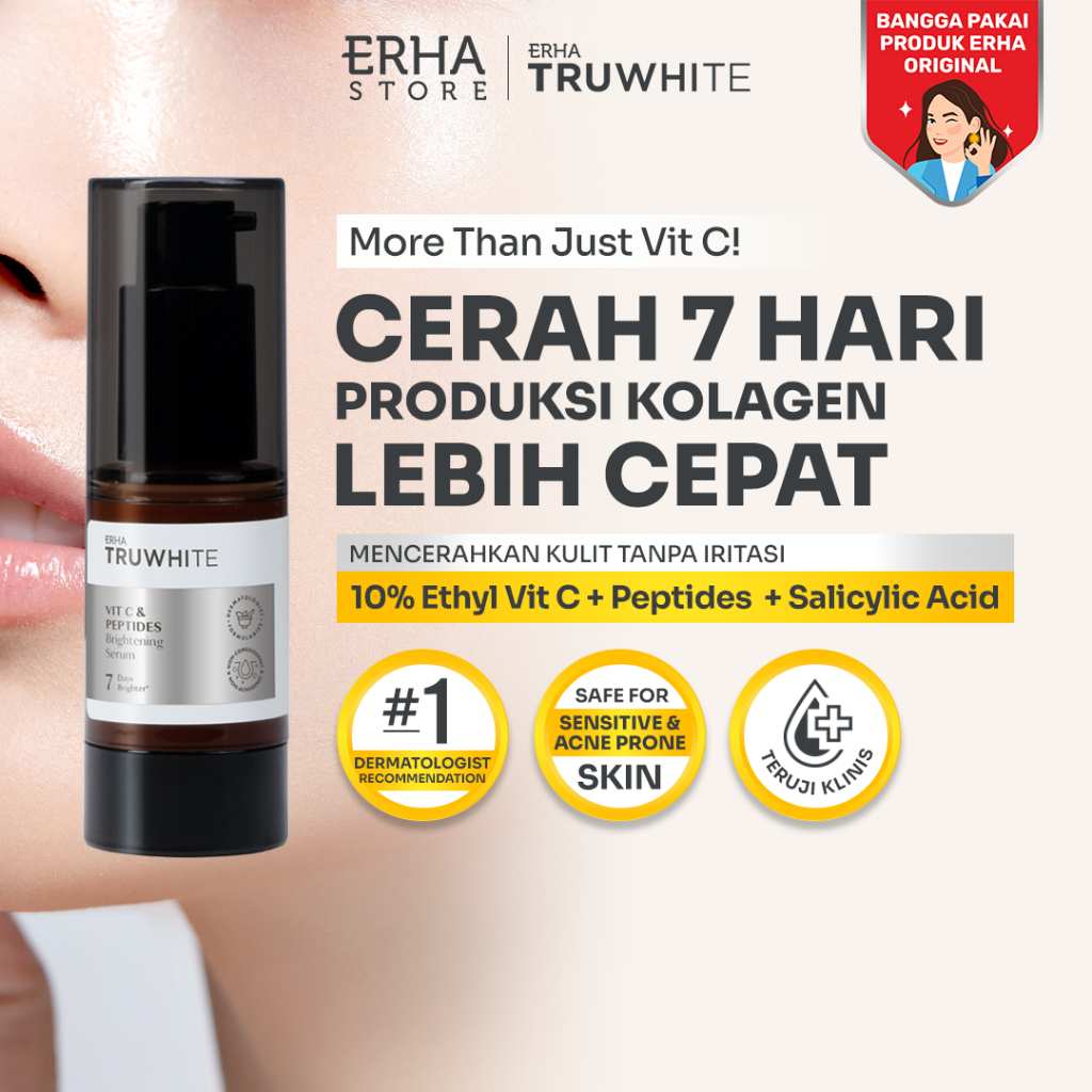 Truwhite Brightening Serum with Ethyl Vit C/Vitamin C & Peptides – 20ml | Cerah, Plumpy, Glowing, co