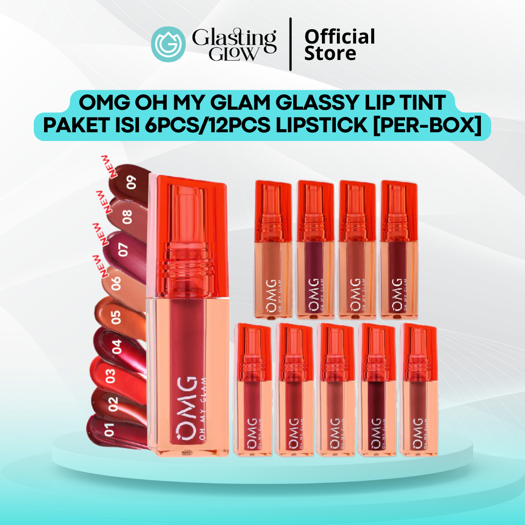 OMG OH MY GLAM Glassy Lip Tint - Paket 1 BOX isi 6pcs/12pcs Lipstick | Tahan Lama/Lusin