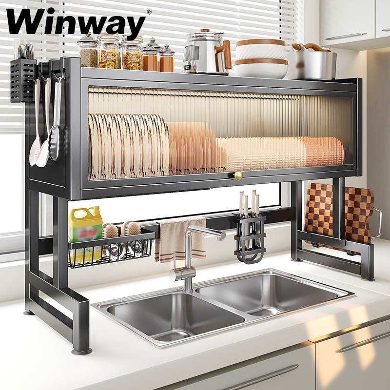 Rak Piring Wastafel Stainless Steel Dengan Kabinet Rak Piring Tertutup Rak Wastafel Cuci Piring