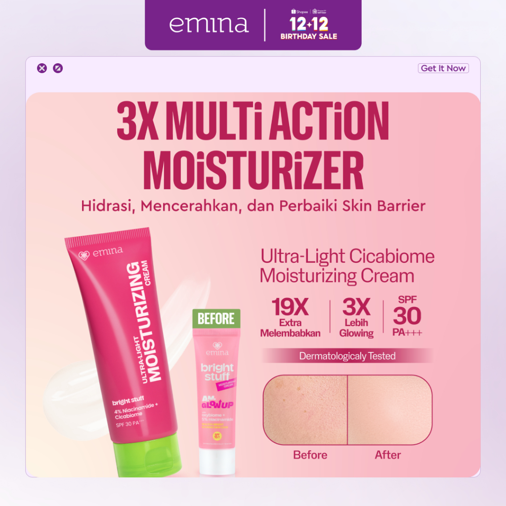 NEW Emina Bright Stuff Ultra-Light Moisturizing Cream 20 ml - Pelembab Wajah Mencerahkan, Mengandung
