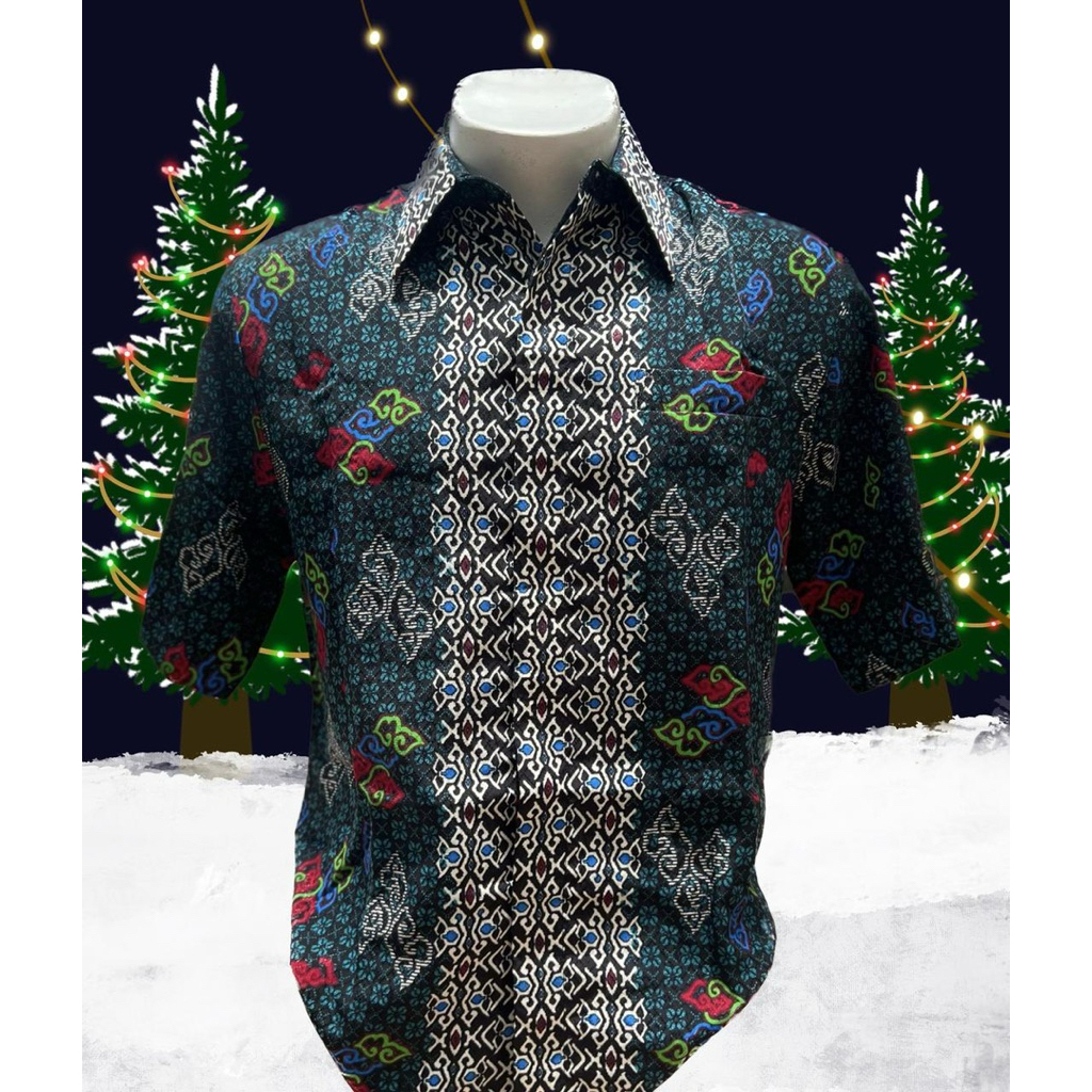 Sutra Putih - Kemeja Batik Pria Tangan Pendek Hijau Tosca HEM21311001