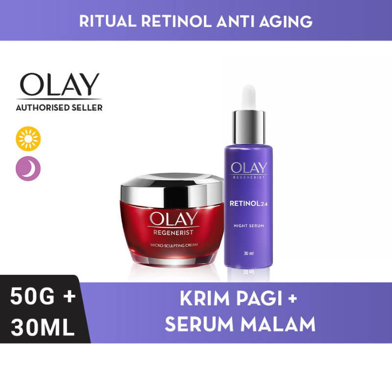 Olay Ritual Krim Pelembab Regenerist Pagi 50 gr + Olay Retinol 24 Serum 30 mL