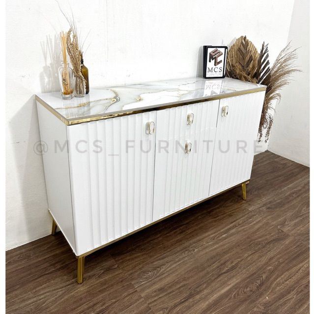 Bufet Meja TV Keramik Serbaguna Gold Lemari Penyimpanan Mebel Furniture Semarang