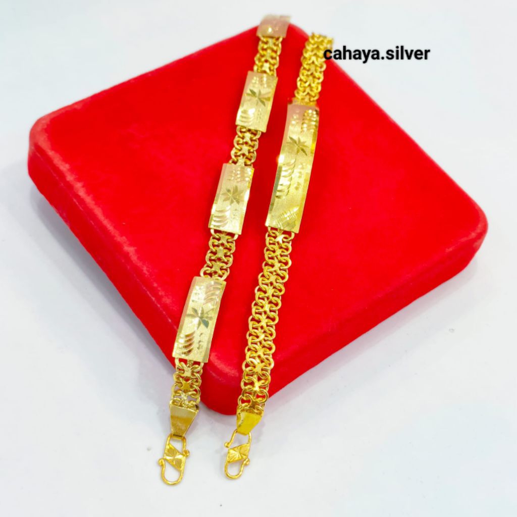 Gelang Rante Plat Dewasa Perak Asli 925 Lapis Emas
