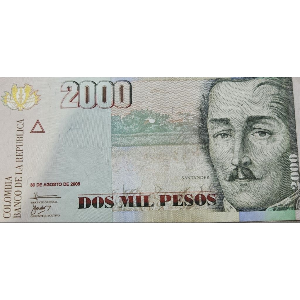 Uang Negara Colombia 2000 Peso tahun 2008 AXF Utuh Original 100%