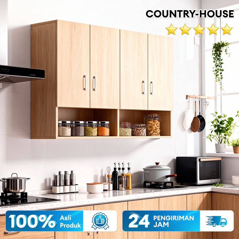 Lemari Gantung Dapur Multifungsi Metal dan MDF, 1-4 Pintu, Warna Putih, Jati, Kenari