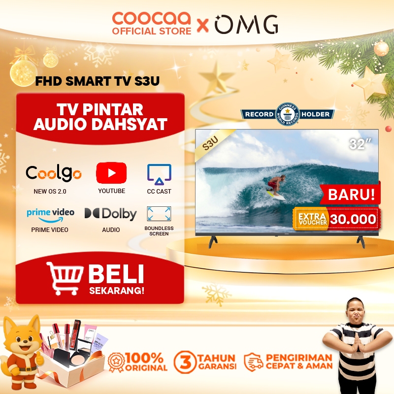 Coocaa 32S3U Smart TV - 32 Inci DLED 1366x768, Eye Care Mode, Dolby Digital Plus, Swaiot Home, CC Cast