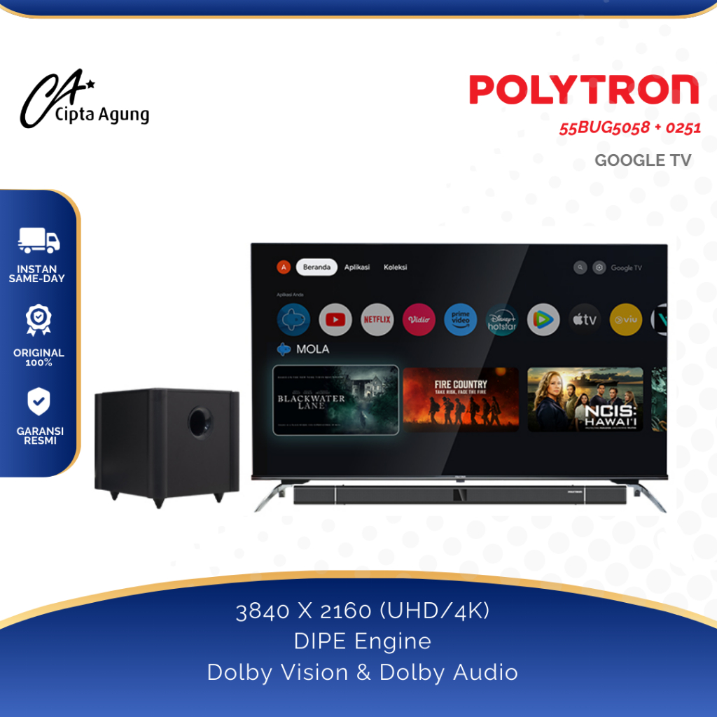 POLYTRON GOGGLE TV LED TV 55 INCH POLYTRON ULTRA 4K UHD CINEMAX SOUNDBAR PLD 55BUG5058 55BUG 5058 55