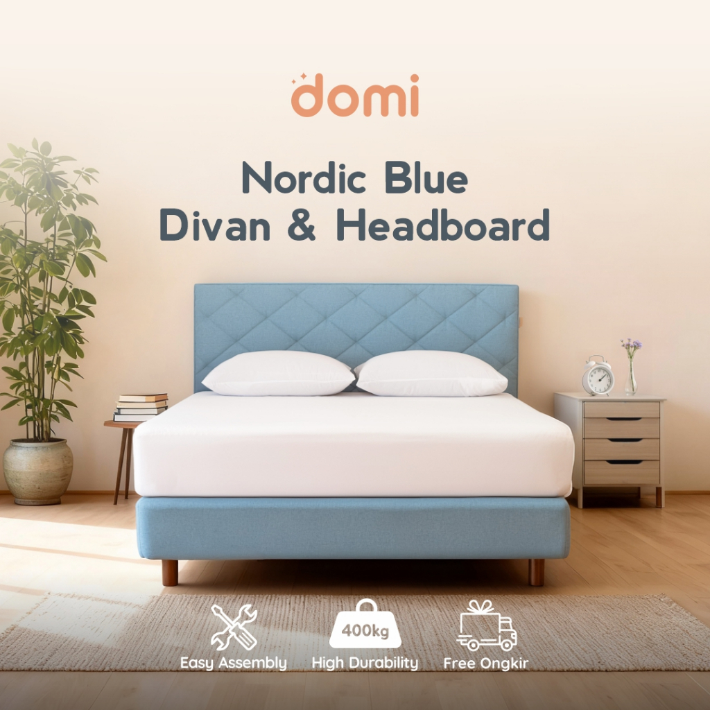 Domi Tempat Tidur Dipan + Sandaran Nordic Blue / Divan + Headboard Kasur