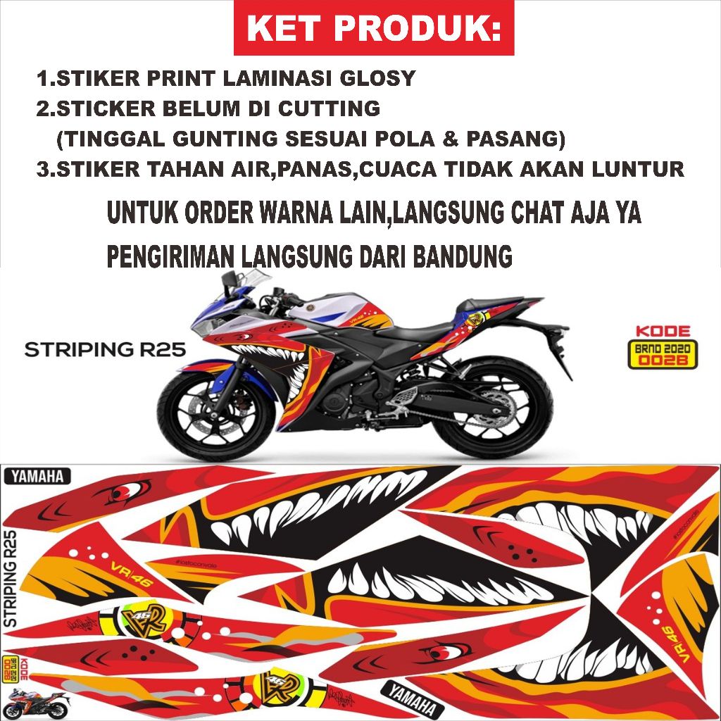Stiker Striping Motor Yamaha R25 R-25 Shark Gigi – Variasi Full Body | Kode 002 Striping sticker R25