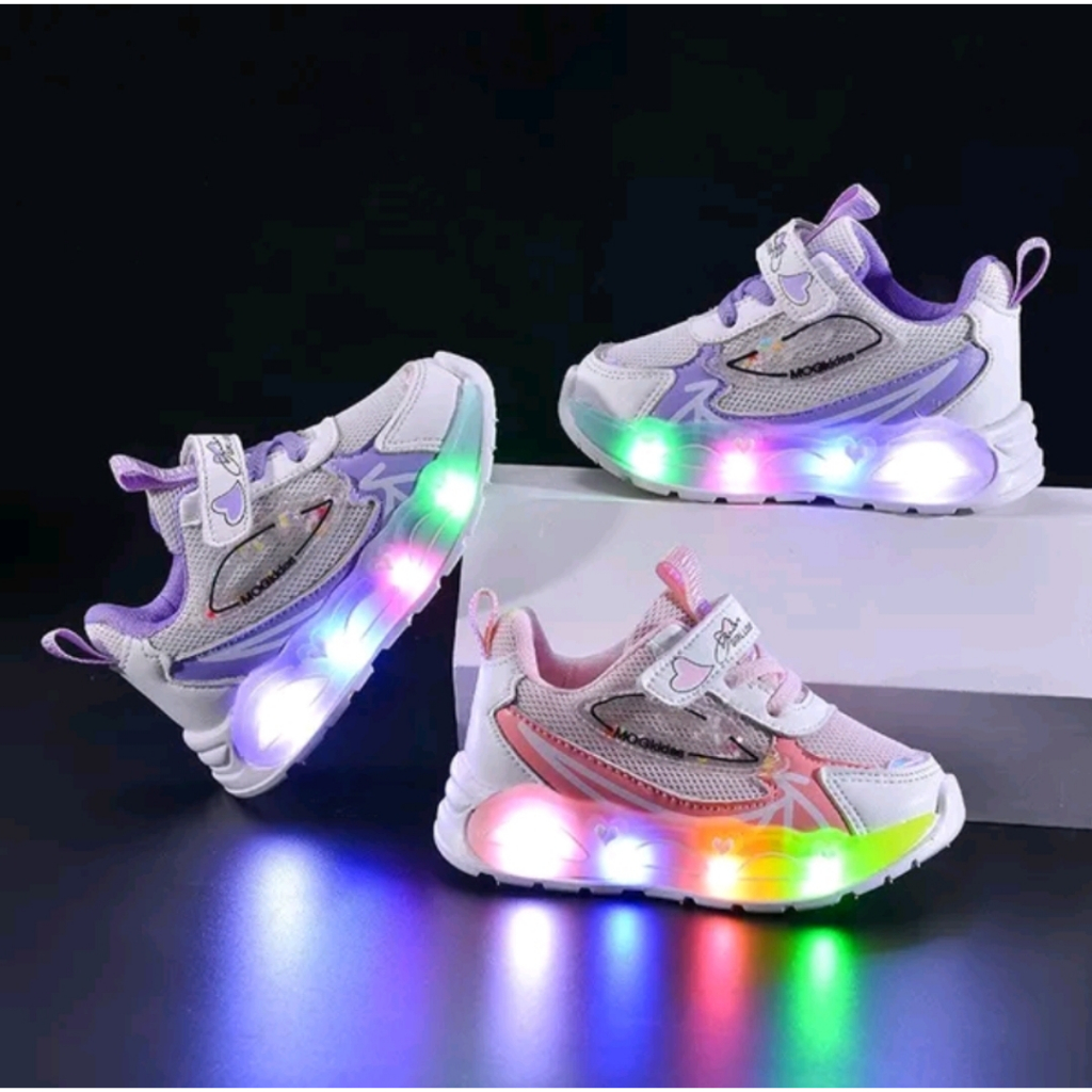 Sepatu Sneakers Polos Import LED Anak Cewek 1-5 Tahun/ Sepatu Kets Casual MOG Kids Anak Perempuan Mo