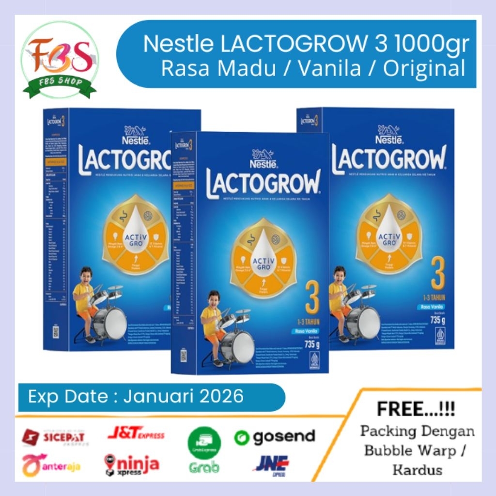Lactogrow 3 ACTiVGRO Rasa Vanila Madu Original 1000gr 1kg
