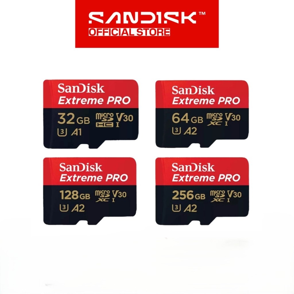 SANDISK microSDHC / microSDXC Extreme Pro 32GB / 64GB / 128GB / 256GB Class 10 UHS-I 4K UHD Action C