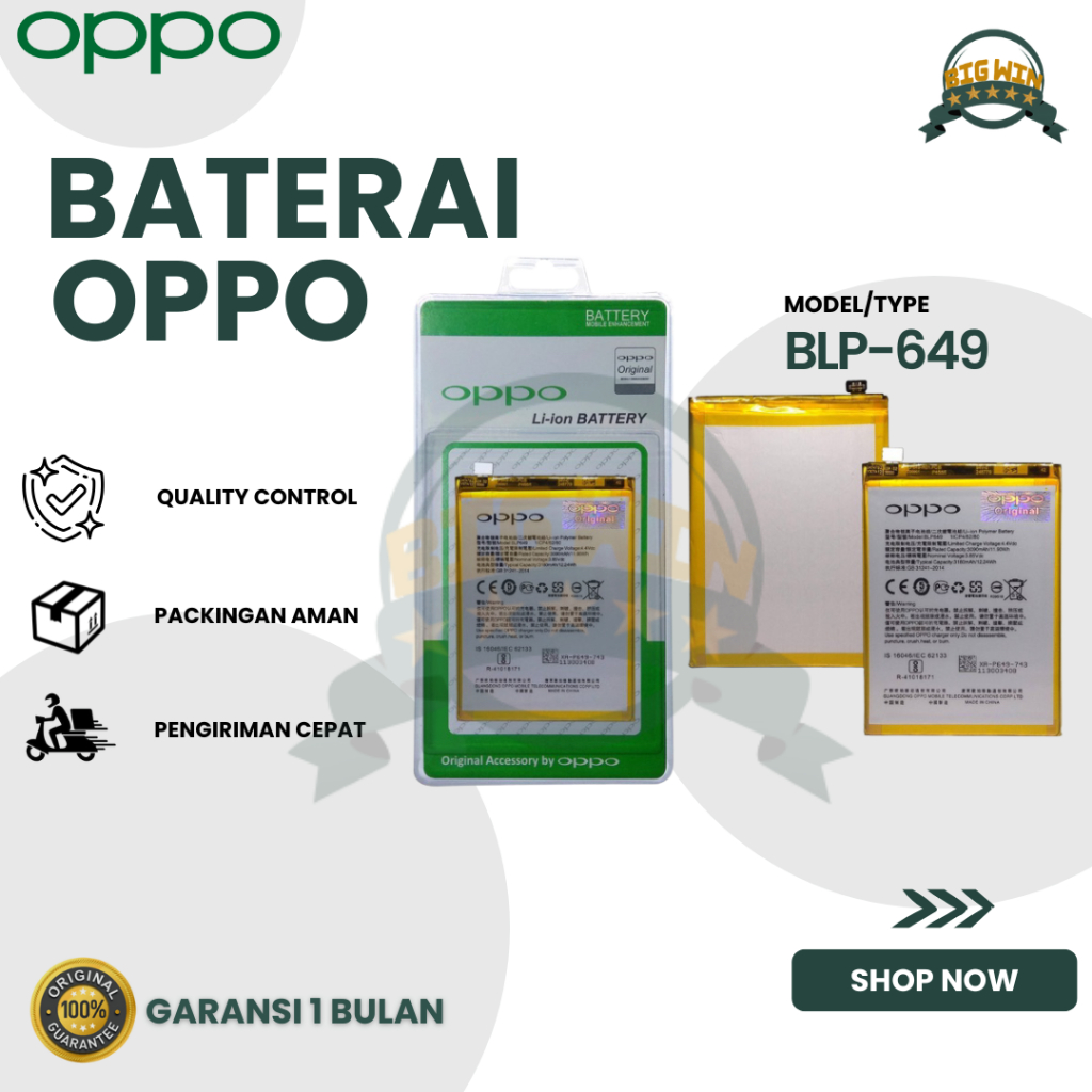 BATERAI BATTERY OPPO BLP649 A83 DOUBLE [IC POWER] ORIGINAL