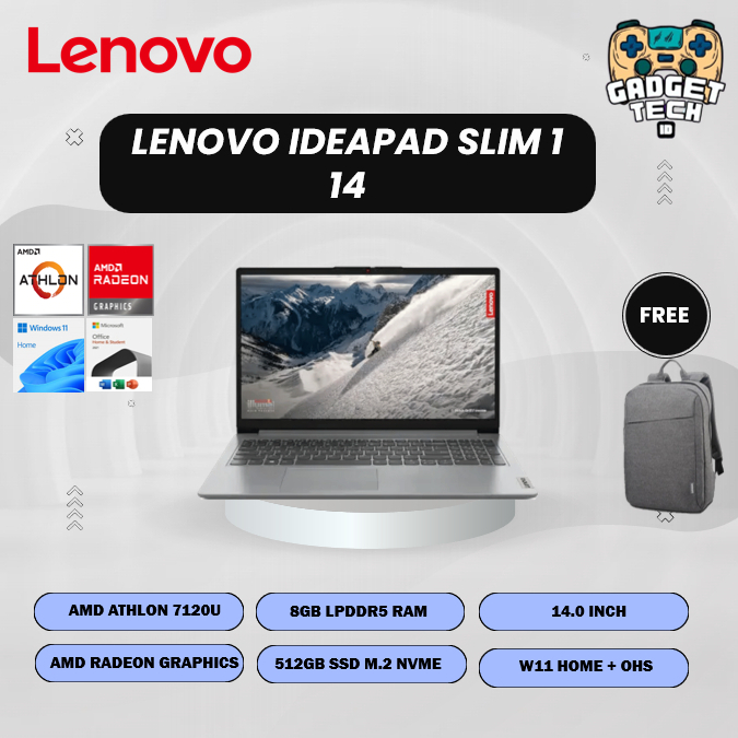 Jual Lenovo Ideapad Slim 1 14 AMD Athlon Silver 7120 8GB 512GB Windows 11 + OHS 14.0 Inch