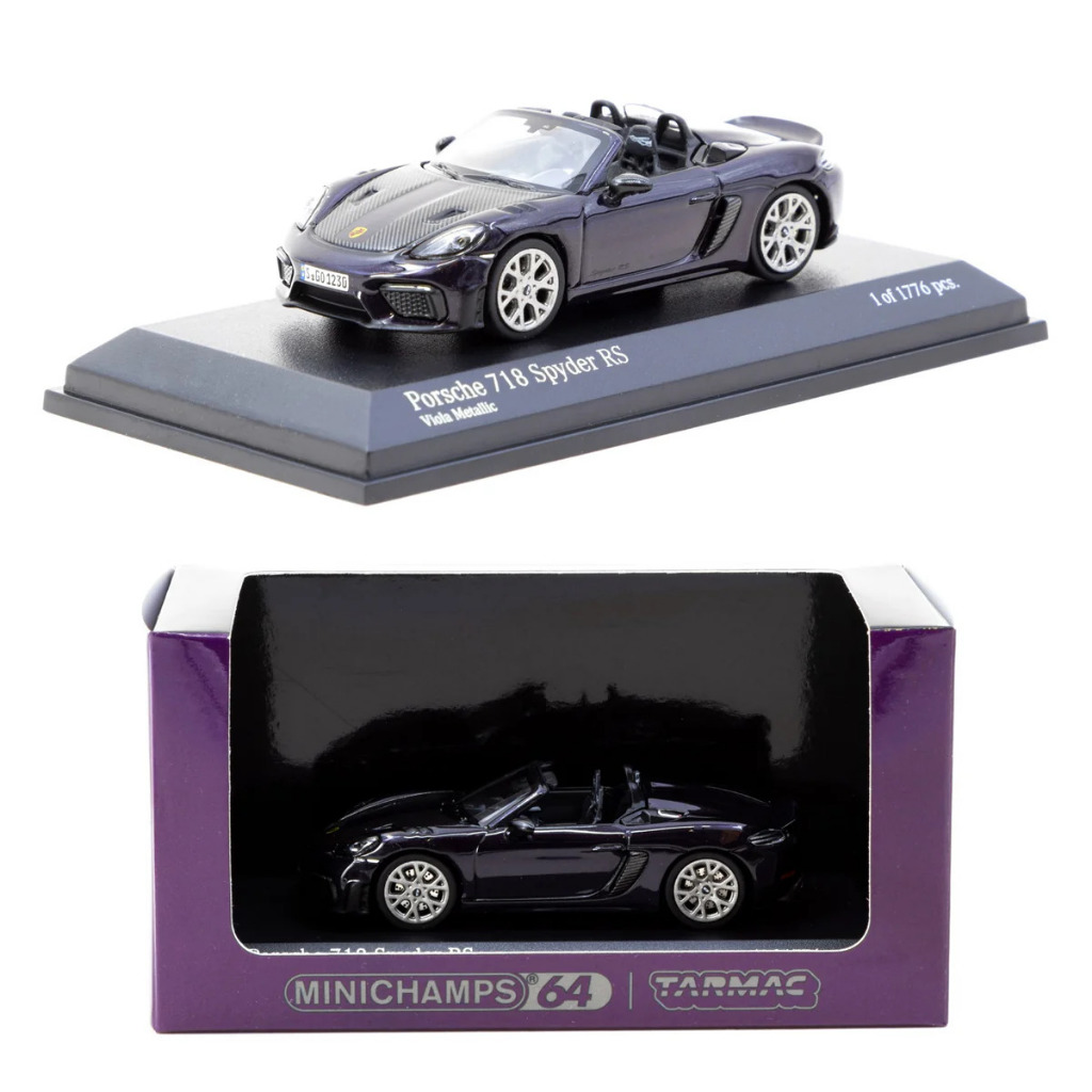 T64MC-008-VM - Minichamps X Tarmac Works 1/64 Porsche 718 Spyder RS Viola Metallic