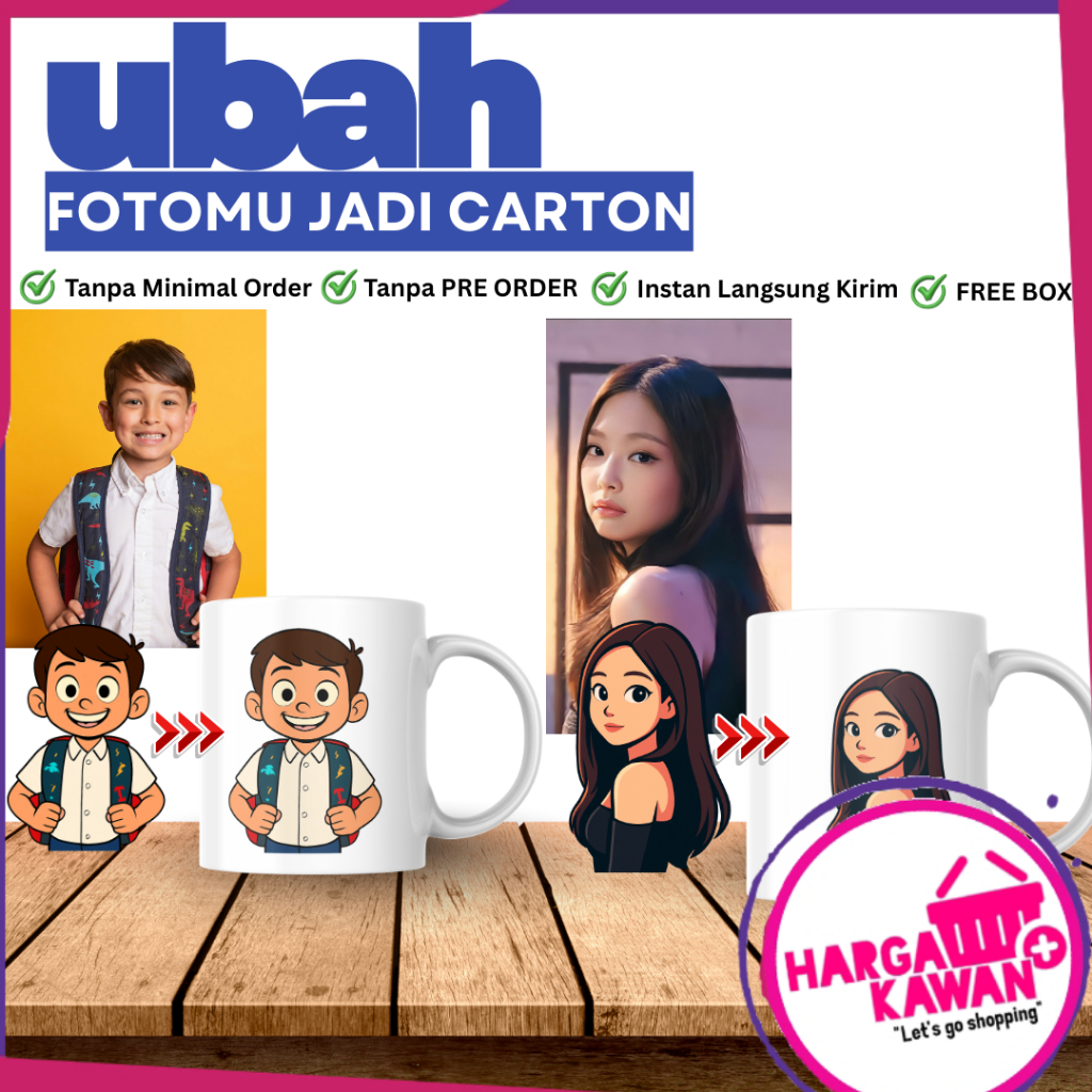 Mug Custom Foto Jadi Kartun – Cetak di Mug Keramik, Proses Cepat Tanpa Pre-Order