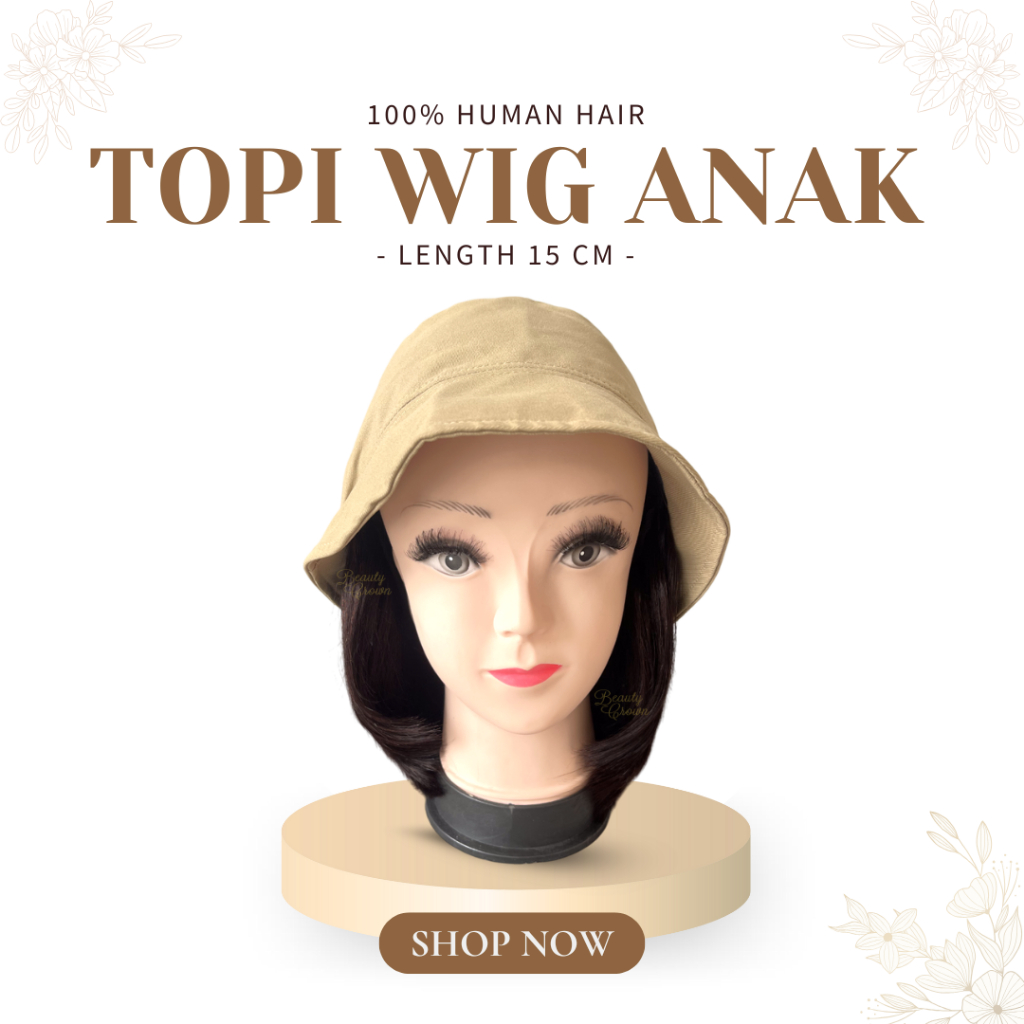 Human Hair 100% Rambut Asli Tanpa Campuran Topi Wig Anak - Beauty Crown