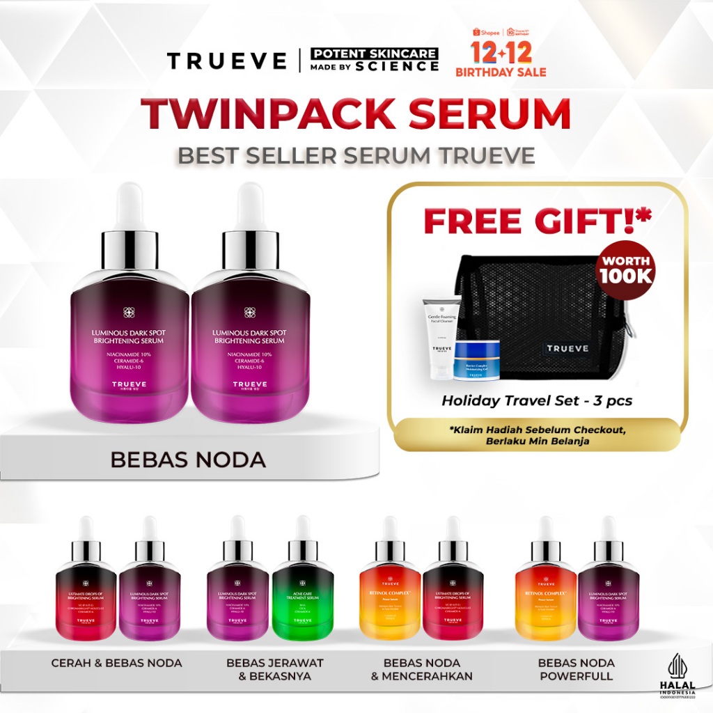 [TWINPACK SERUM 2 PCS] TRUEVE Serum 15ml + Serum 15ml - Best Seller (Niacinamide, Acne, Niacinamax, 