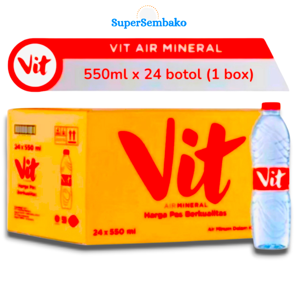 Air Mineral VIT Botol Sedang 550ml 1 Dus Karton Isi 24 Botol Grosir Murah Instant Depok