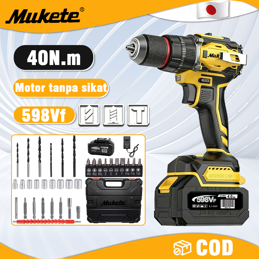 Mukete 1400R/menit Bor impact baterai mesin bor baterai 10mm mesin bor cordless drill