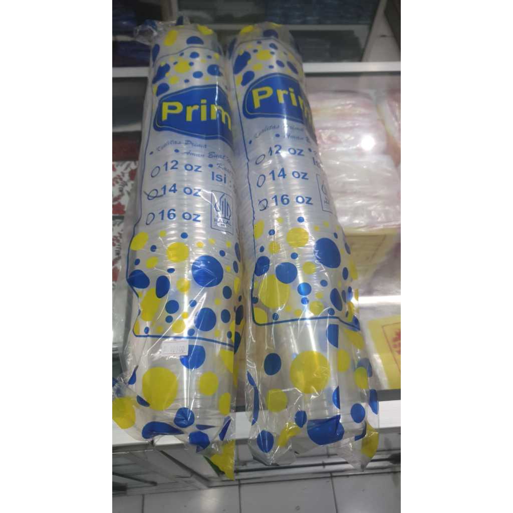 PRIMER 14OZ /16 OZ GELAS PLASTIK TOP DATAR 14OZ ISI 50PCS