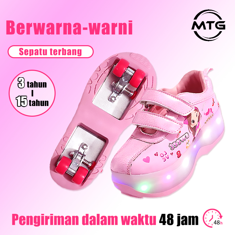 Sepatu Roda Anak Perempuan dengan Lampu LED – Cocok untuk Usia 3-13 Tahun