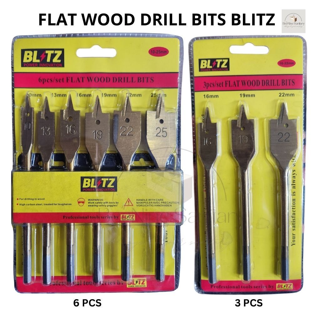 Mata Bor Kayu Kipas Set BLITZ / Mata Bor Bobok / Flat Wood Drill Bits / Mata Bor Kayu Kipas Set 6 Pc