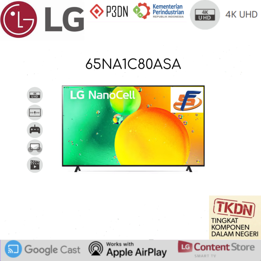TKDN LG 65" TV 65NA1C80ASA 4K UHD NanoCell 4K UHD Google Cast Apple Air Play TKDN LG 65NA1C80 ASA Bu