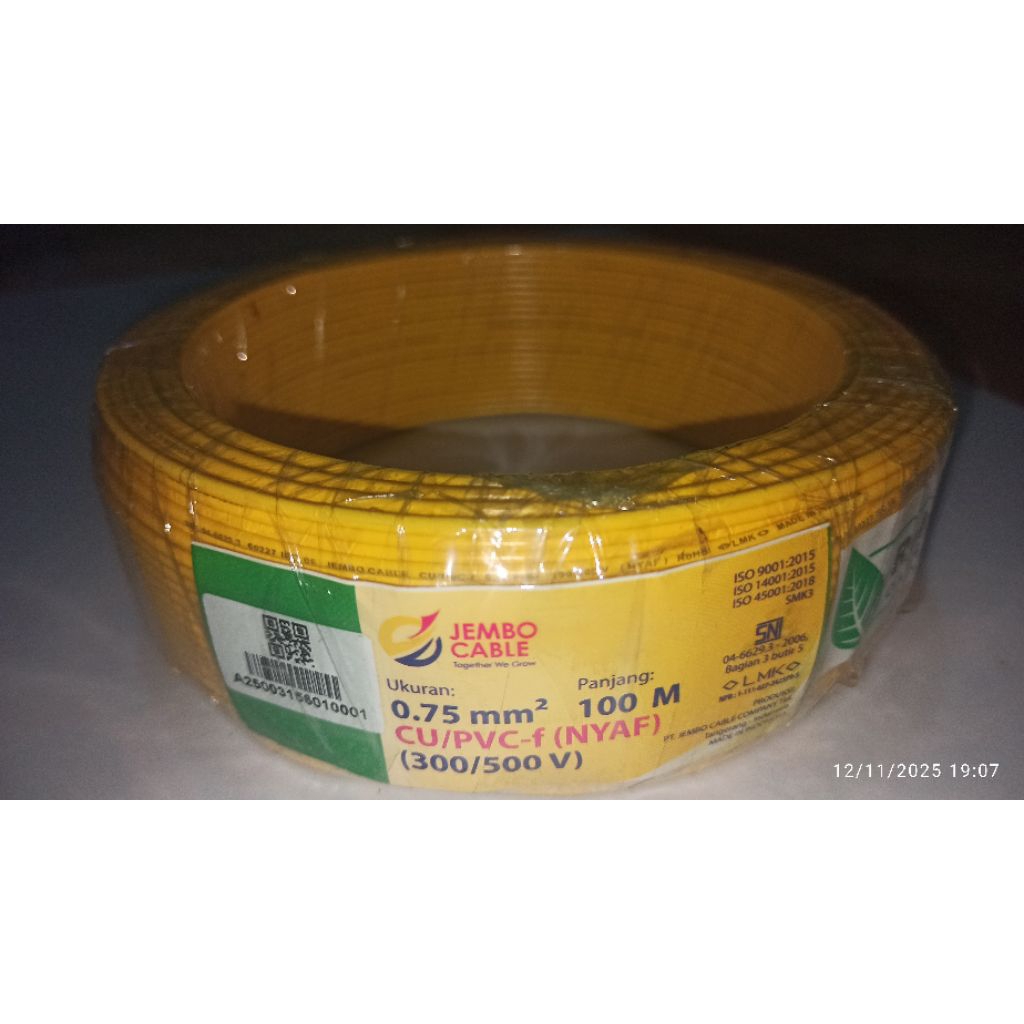Kabel control kuning / Kabel NYAF 0.75 / Kabel NYAF 0,75 Jembo
