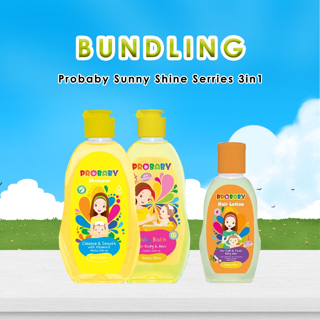 Paket Bundling Hemat Probaby Sunny Shine Series 3in1 Shampoo, Baby Bath & Hair Lotion - Perawatan Le