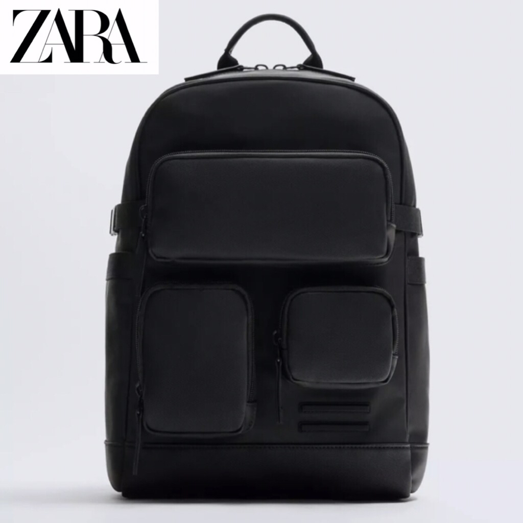 ZARA Men Backpack Rubberised Multi Pocket Tas Ransel Pria Black