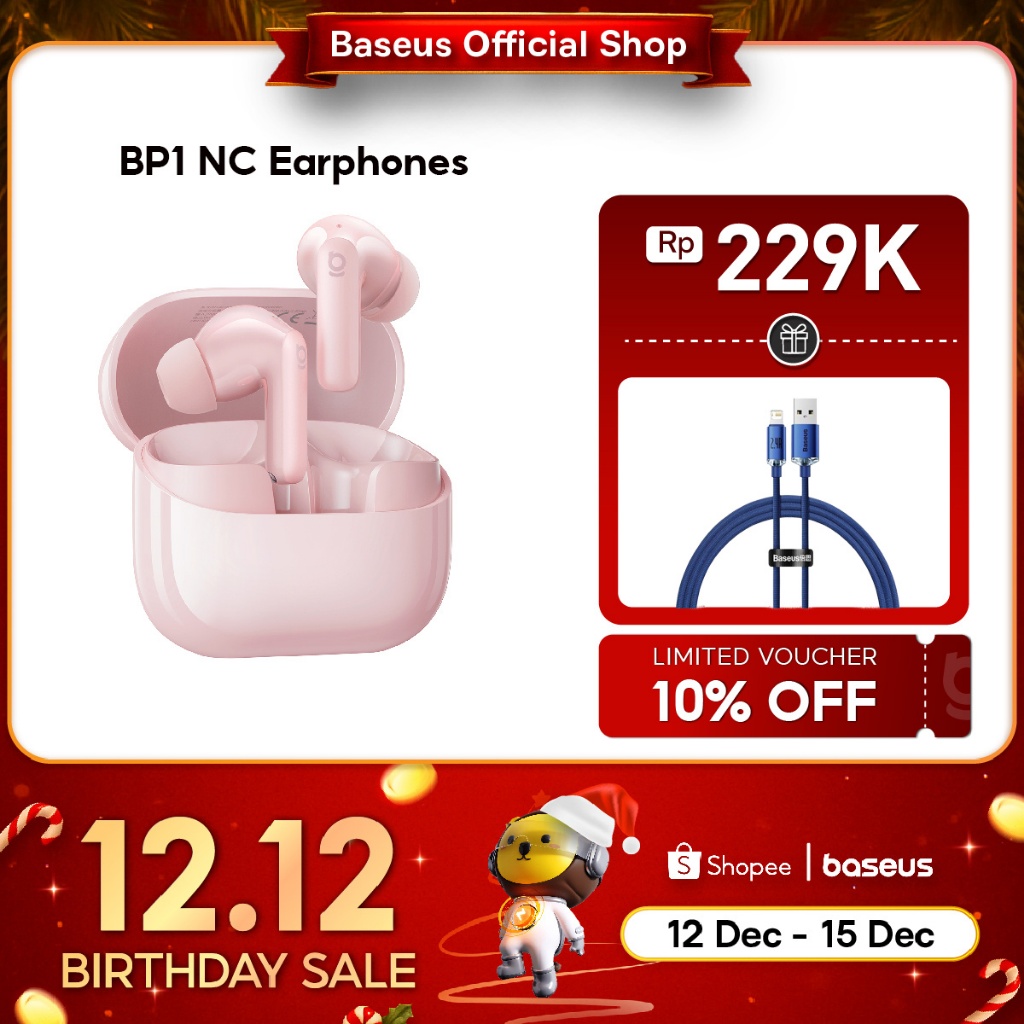 Baseus BP1 NC TWS Active Noise Cancelling -43dB 4 Mic ENC with IP55 & 41H Playtime and Bluetooth 6.0